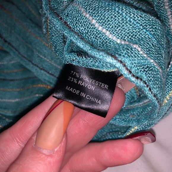 Girls Teal Scarf with Stripes and Fringe - Picture 4 of 4